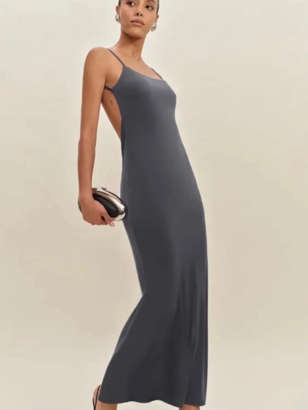Reformation Averil Knit Maxi Dress Grey Sky SZ L